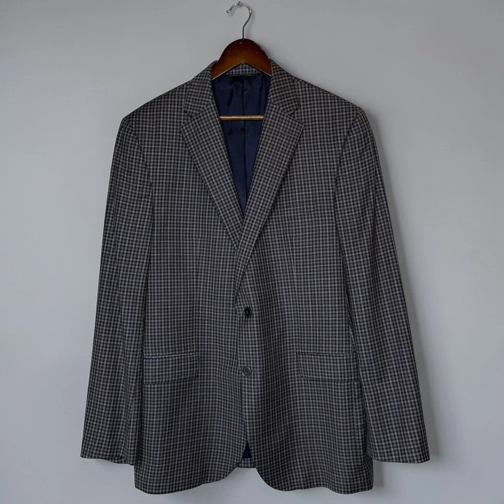 Jack Victor Elite Men's 100% Wool Gingham Check Two-Button Sport Coat Blazer 44L